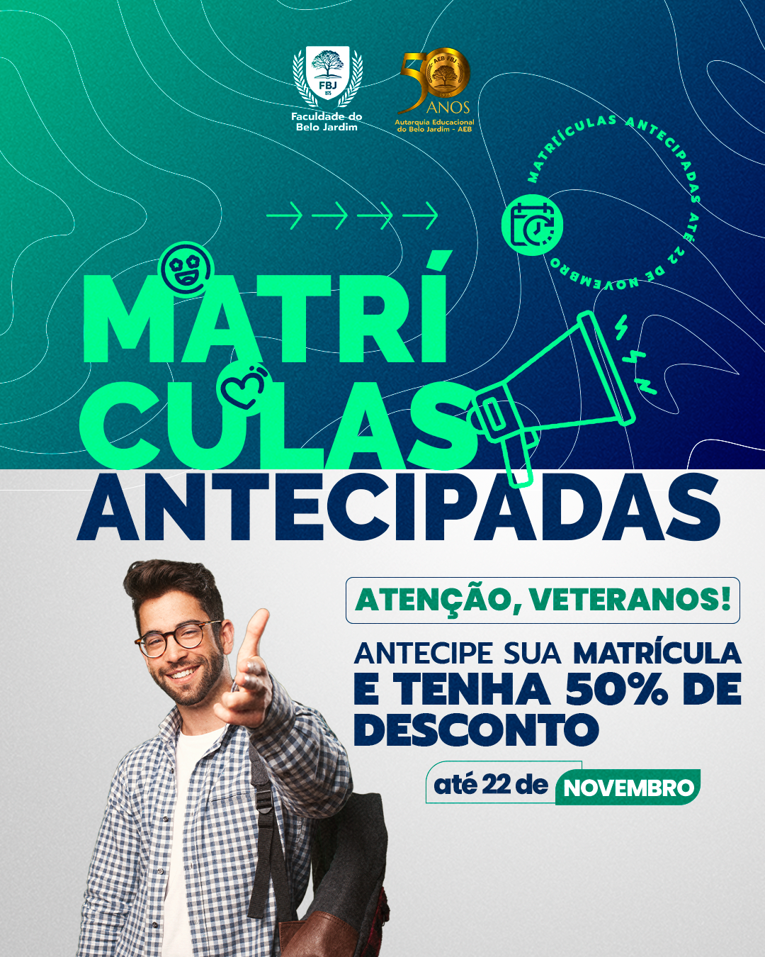 FBJ concede 50% de desconto na matrícula antecipada para o semestre 2026.1