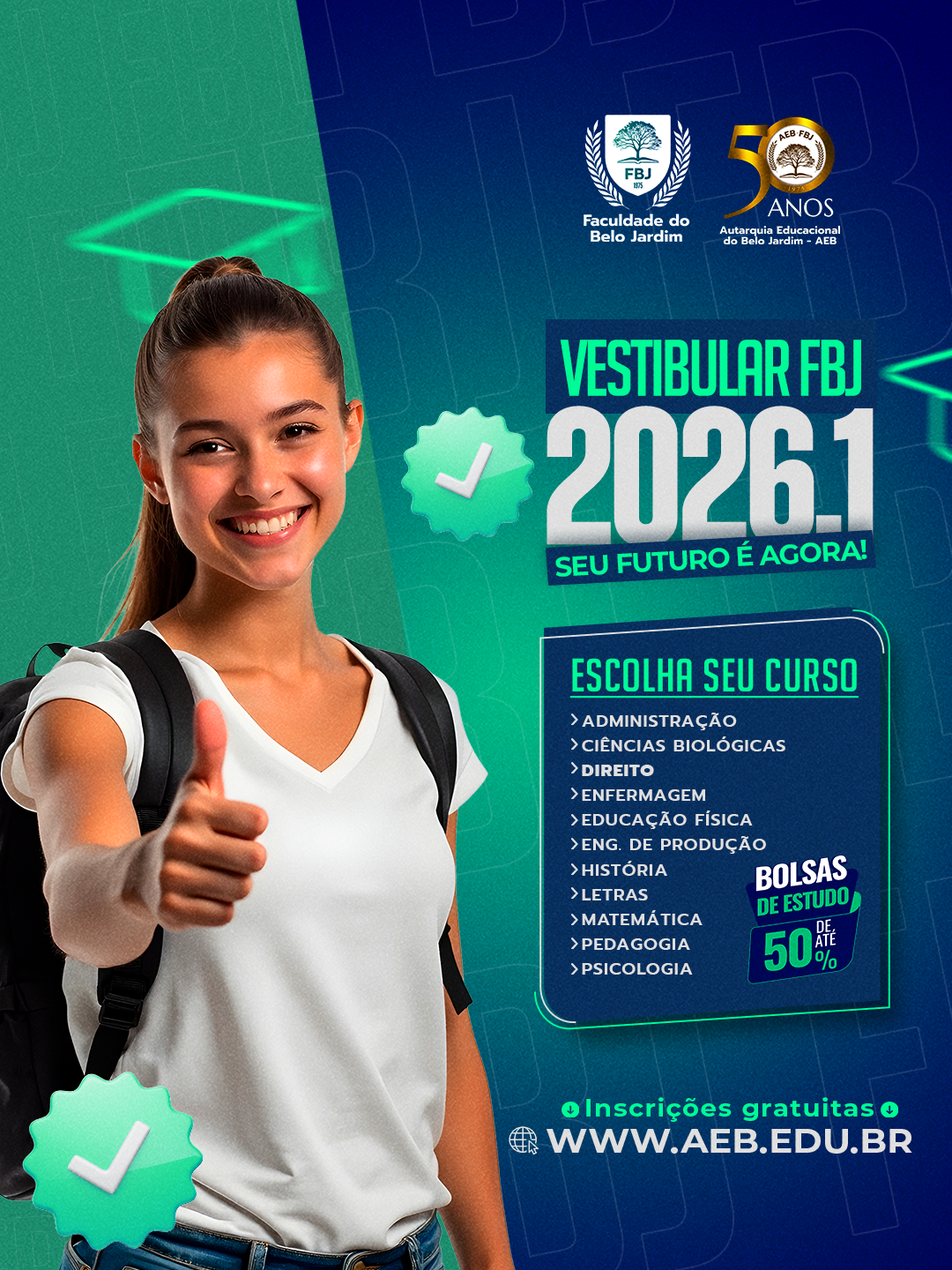 Faculdade do Belo Jardim abre inscrições para o vestibular 2026.1 com novo curso de direito e bolsas de 50%